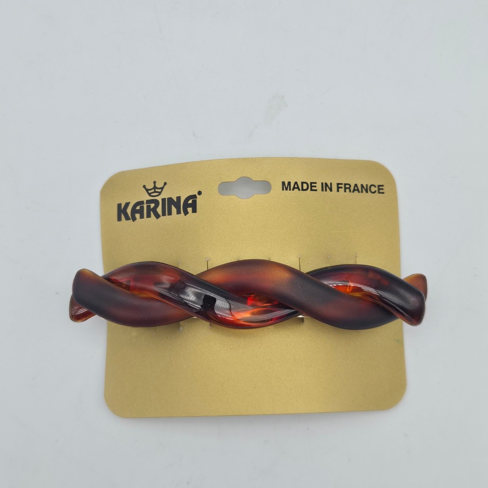 Vintage New Karina Twist Hair Barrette Brown Made in France 1980s 1990s Clip